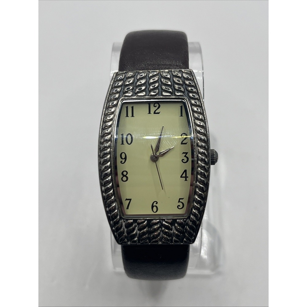 Coldwater Creek Women's Quartz Watch Leather Bangle Silver 26mm Case New Battery
